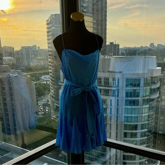 🆕 ALICE + OLIVIA 🧿 NWT Webber Cowl Neck Mini Dress, Blue Paradise - Picture 5 of 17